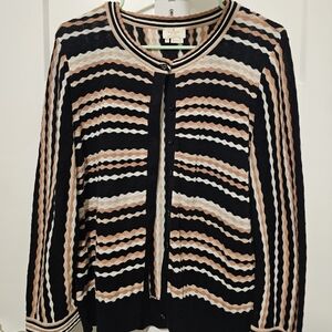 Women's Kate Spade Black, Pink & White Pointelle Cotton-Cashmere Blend Stripe...